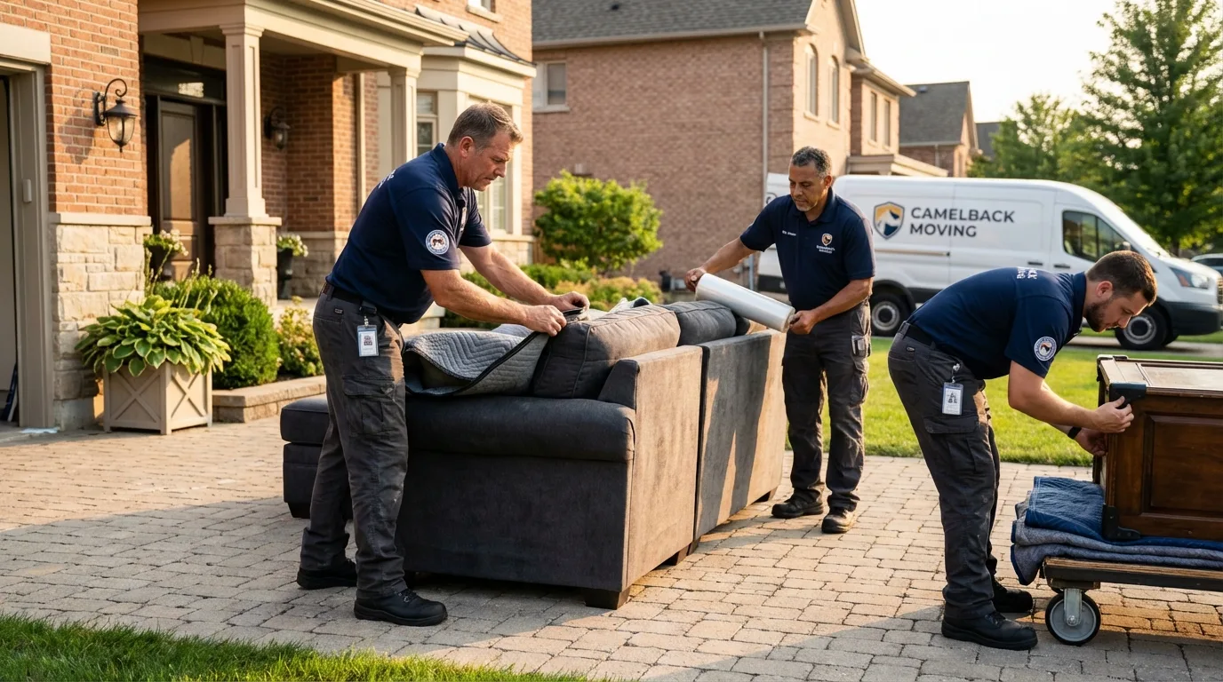 Large estate moving crew wrapping furniture in Kennesaw, GA
