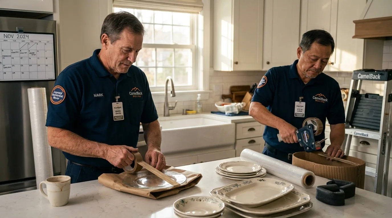 Professional crew packing kitchen dishware in Kennesaw, GA